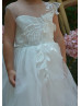 Ivory Lace Tulle Stunning Flower Girl Dress With Detachable Train